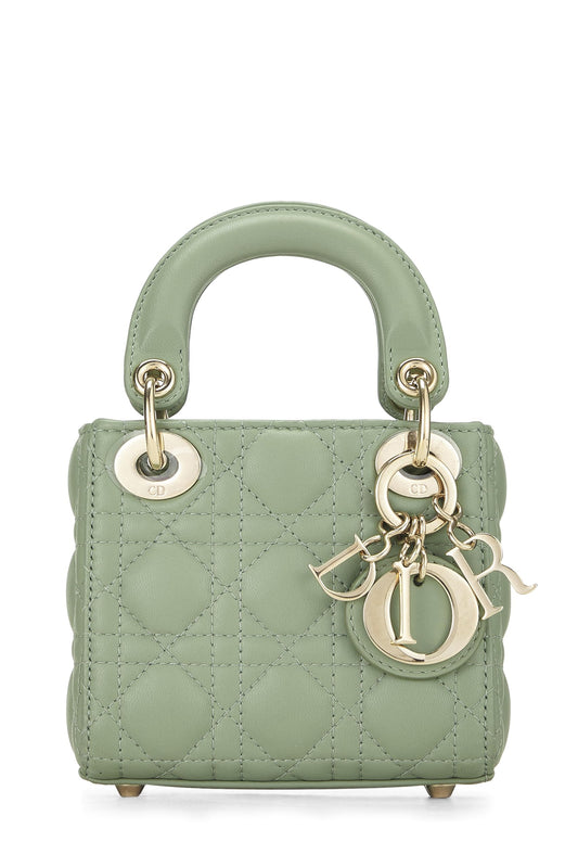 Dior, Lady Dior Micro en cuir d'agneau vert d'occasion, vert