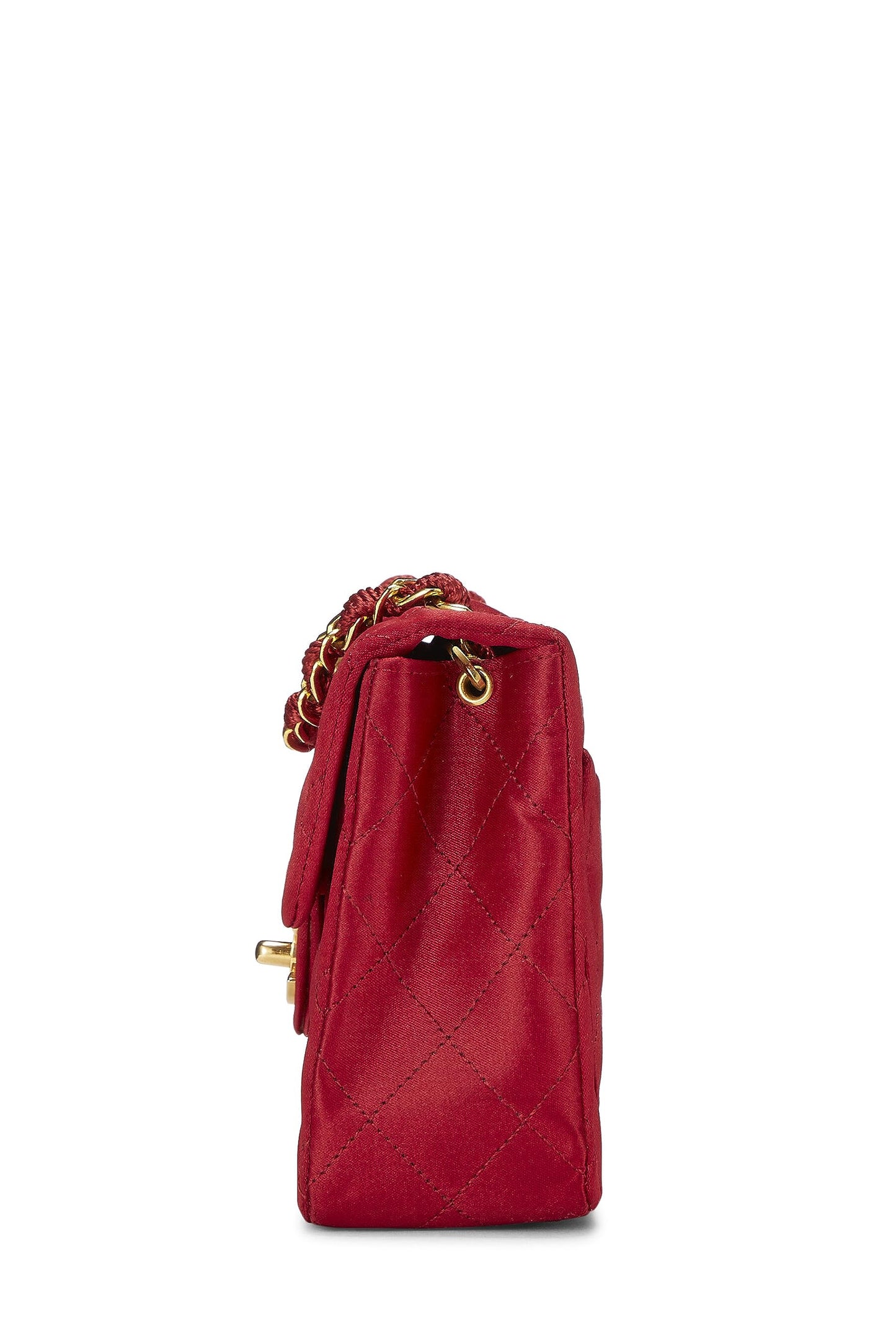 Chanel, Mini sac à rabat en satin matelassé rouge d'occasion, rouge