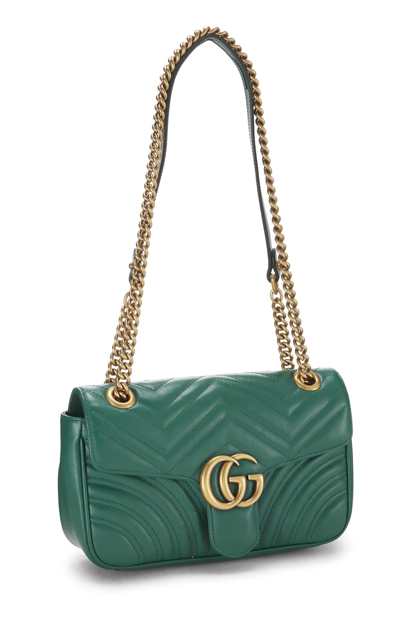 Gucci, sac à bandoulière GG Marmont en cuir vert d'occasion, petit modèle, vert