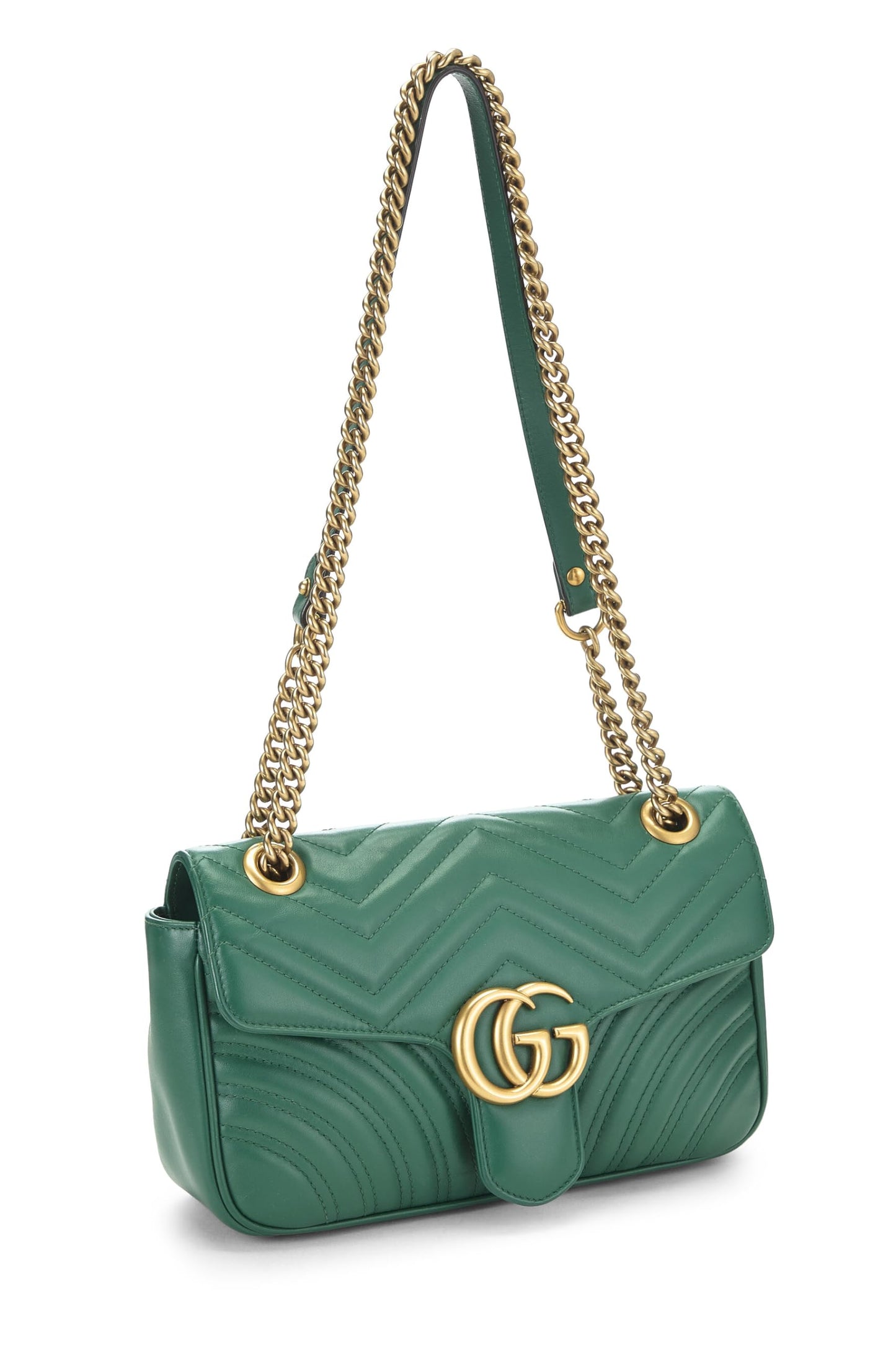 Gucci, Bolso de hombro pequeño GG Marmont de cuero verde Pre-Loved, Verde