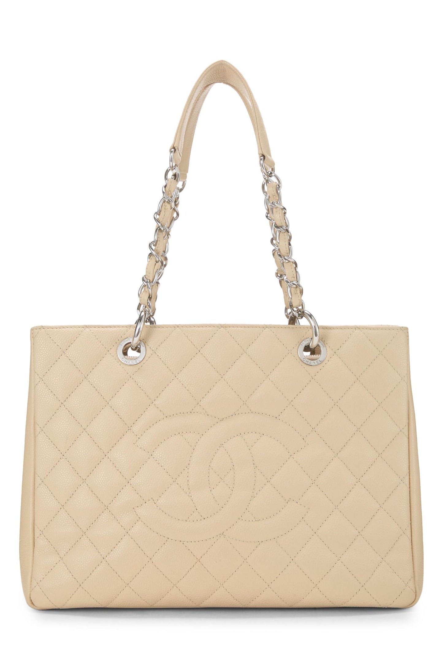 Chanel, Grand sac cabas matelassé beige Caviar d'occasion (GST), beige