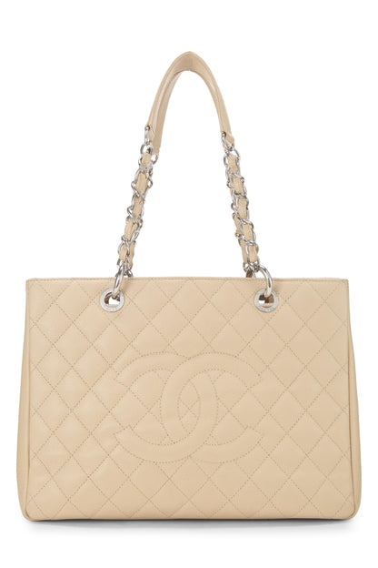 Chanel, Bolso shopping Grand de caviar acolchado beige Pre-Loved (GST), Beige