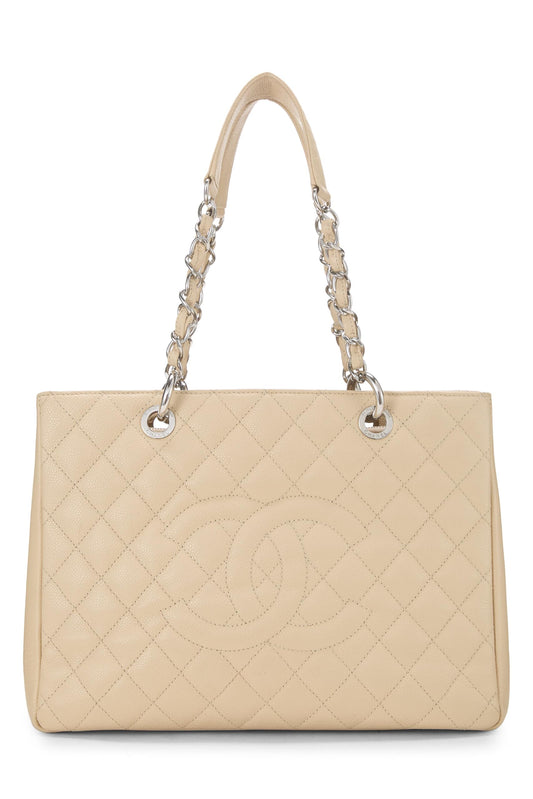 Chanel, Pre-Loved Beige Quilted Caviar Grand Shopping Tote (GST), Beige