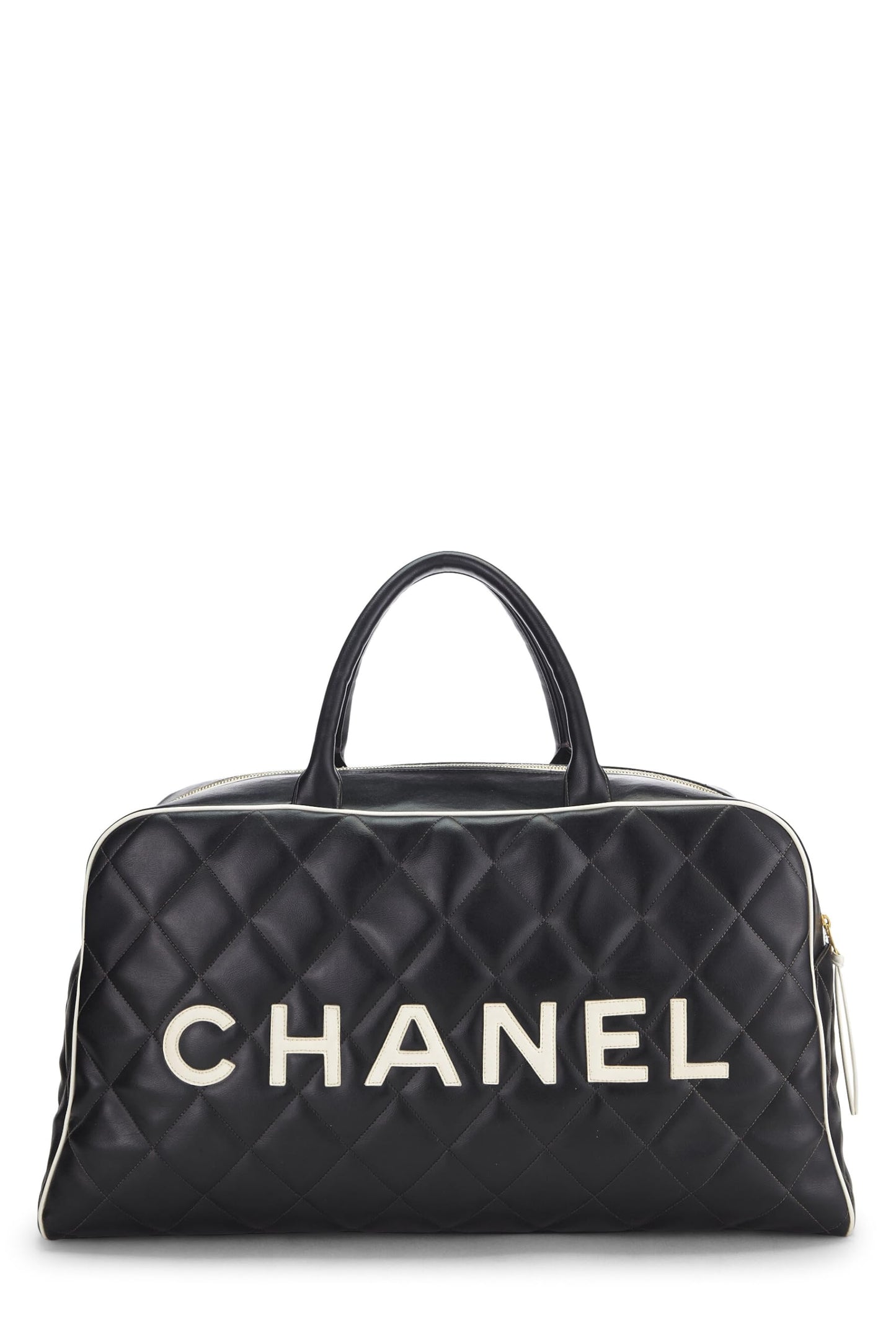 Chanel, Grand sac bowling en cuir de veau matelassé noir d'occasion, noir