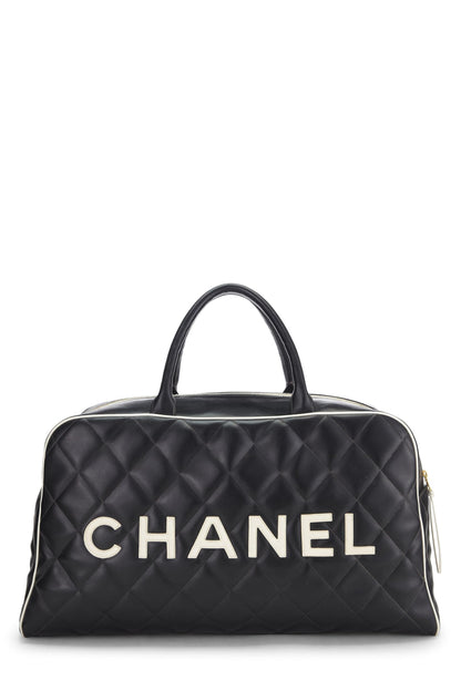 Chanel, Grand sac bowling en cuir de veau matelassé noir d'occasion, noir