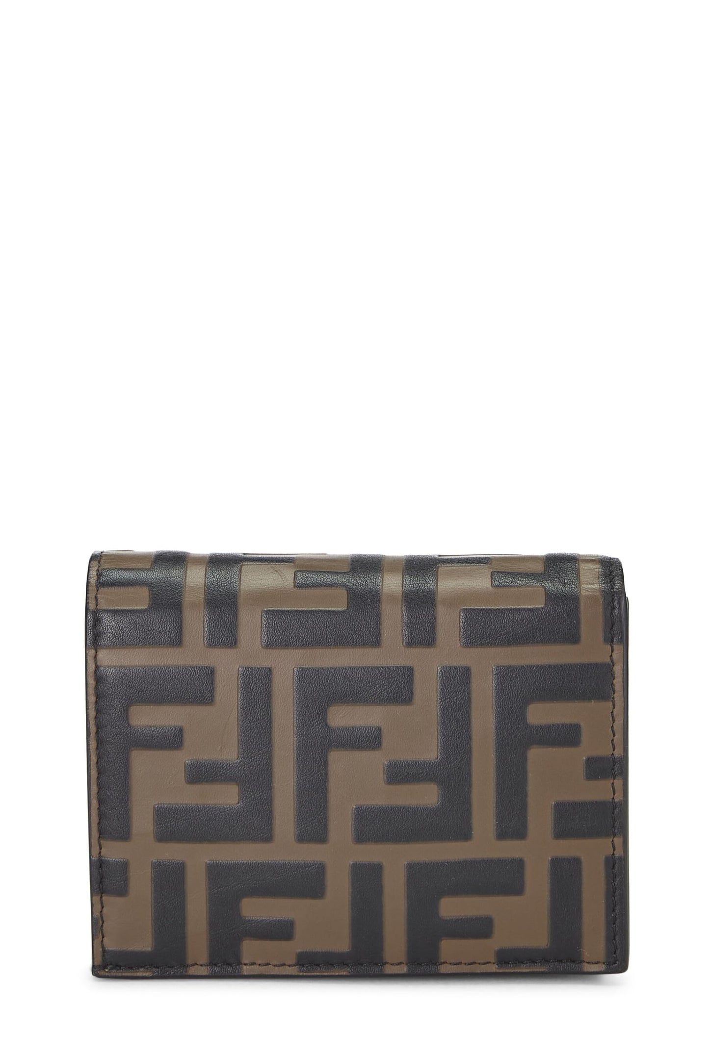 Fendi, portefeuille compact en cuir gaufré marron « F is Fendi » d'occasion, marron