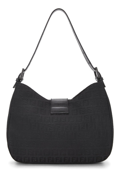 Fendi, Bolso de hombro de lona color calabacín negro Pre-Loved, Negro