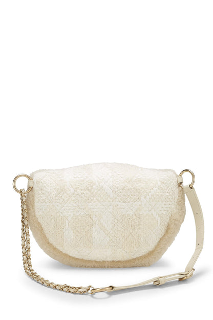 Chanel, Pre-Loved Ivory Tweed & Shearling Belt Bag, White