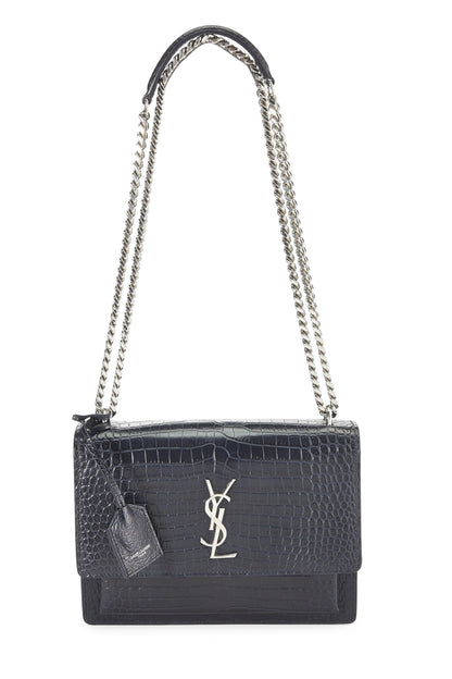 Yves Saint Laurent, Pre-Loved Navy Embossed Leather Sunset Medium, Navy