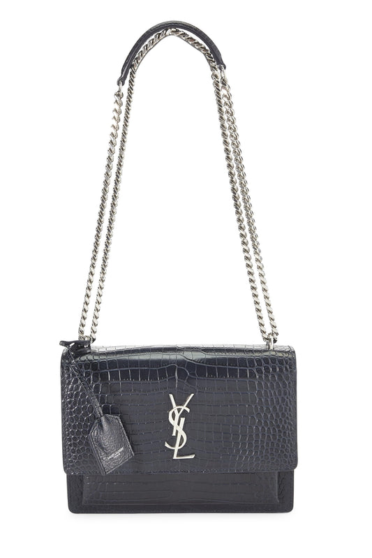 Yves Saint Laurent, Pre-Loved Navy Embossed Leather Sunset Medium, Navy