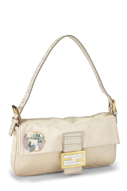 Fendi, Pre-Loved Beige Satin Baguette, White