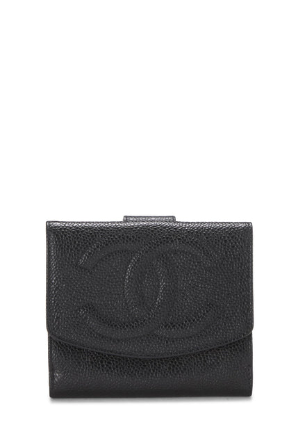 Chanel, Pre-Loved Black Caviar Timeless 'CC' Compact Wallet, Black