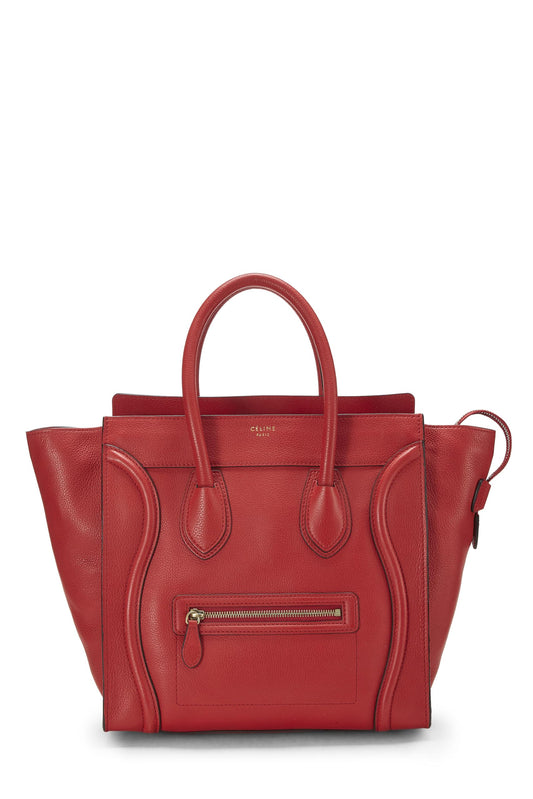 Céline, Pre-Loved Red Drummed Calfskin Luggage Mini, Red