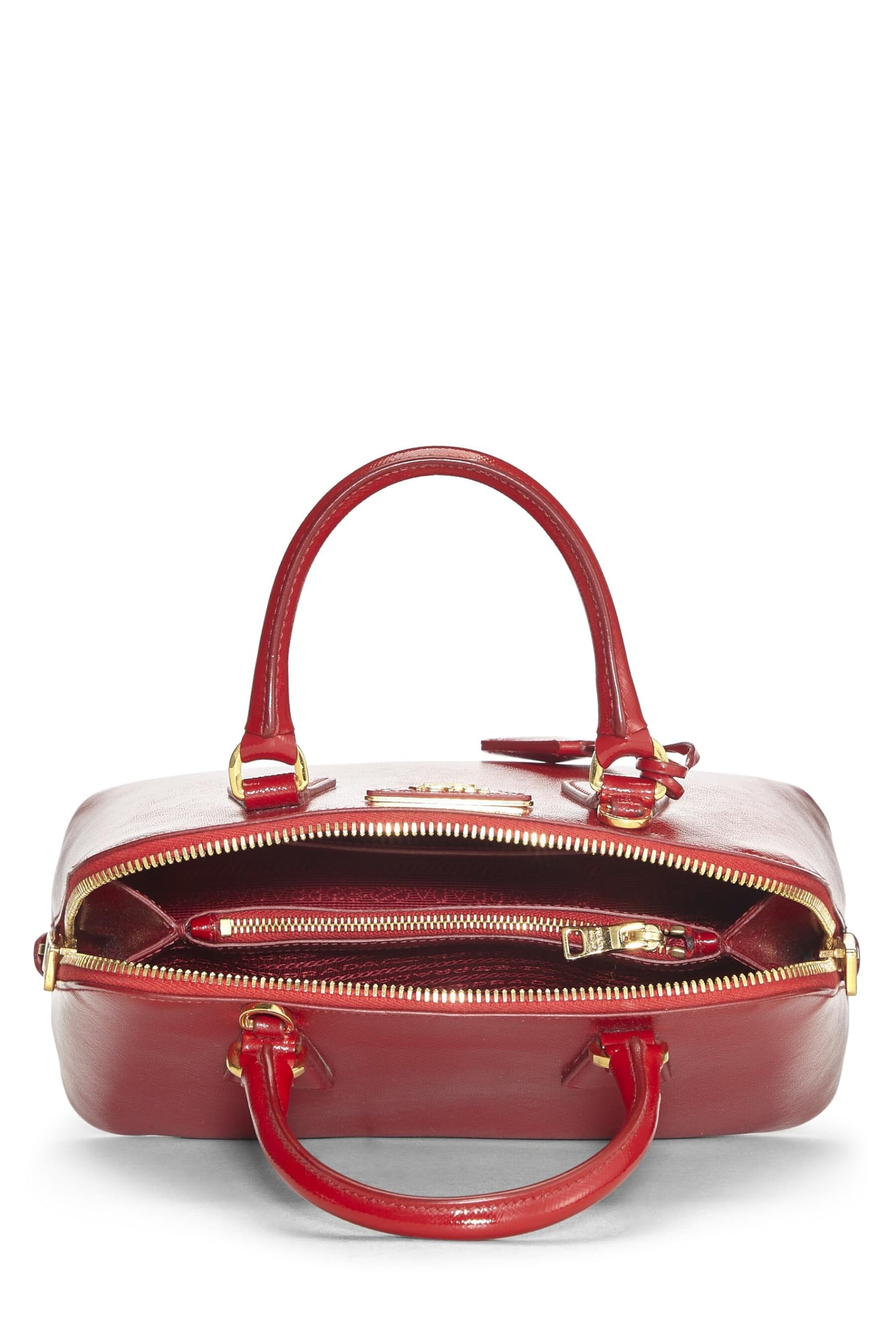 Prada, Pre-Loved Red Saffiano Vernice Promenade Pequeño, Rojo