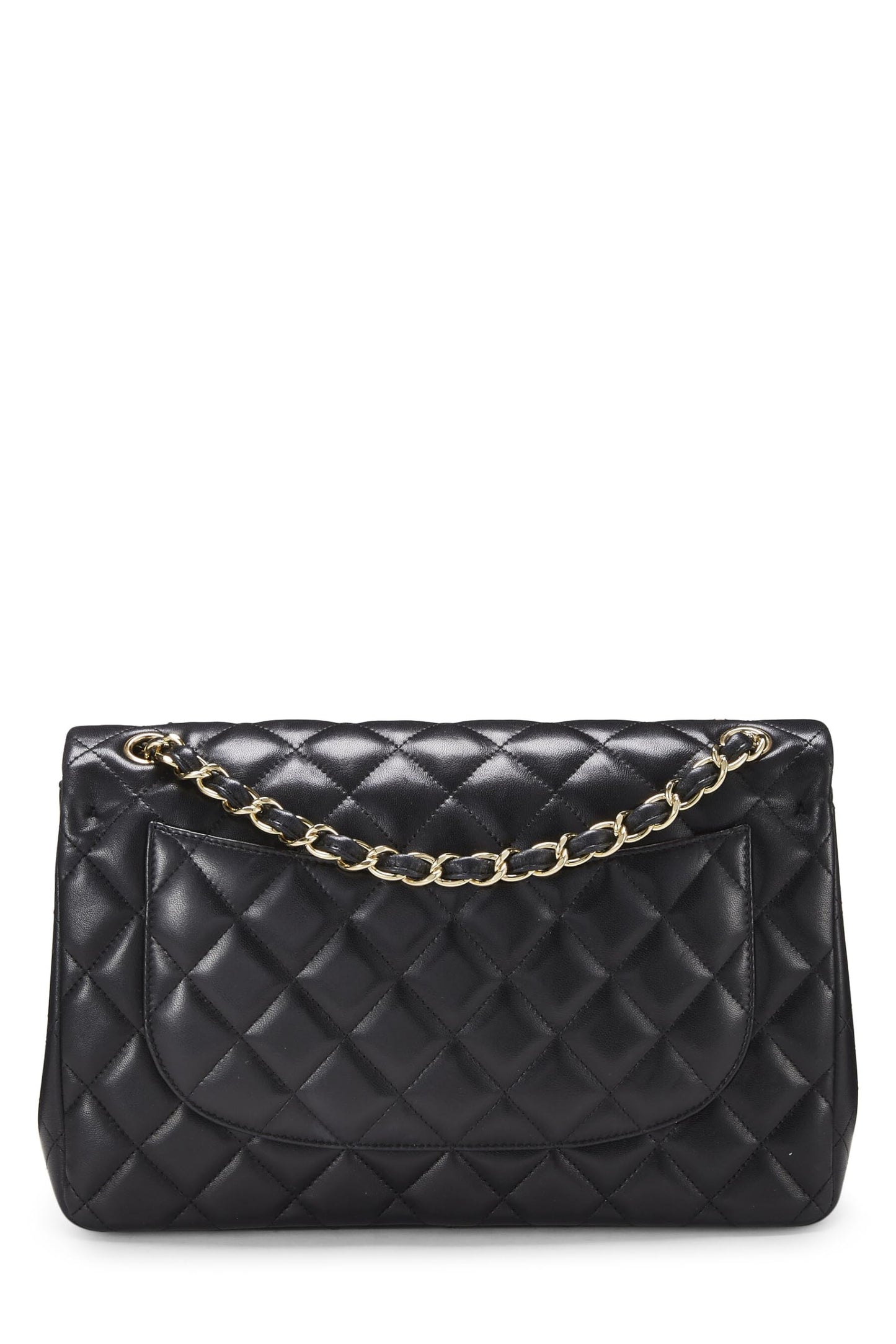 Chanel, Piel de cordero acolchada negra Pre-Loved New Classic Jumbo con doble solapa, Negro