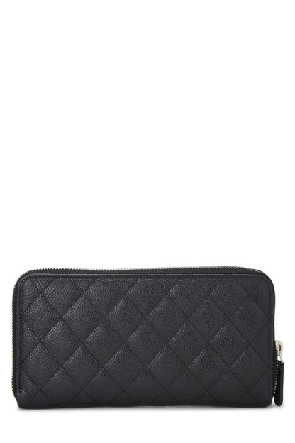 Chanel, Pre-Loved Black Quilted Caviar Zip Around Wallet, Black