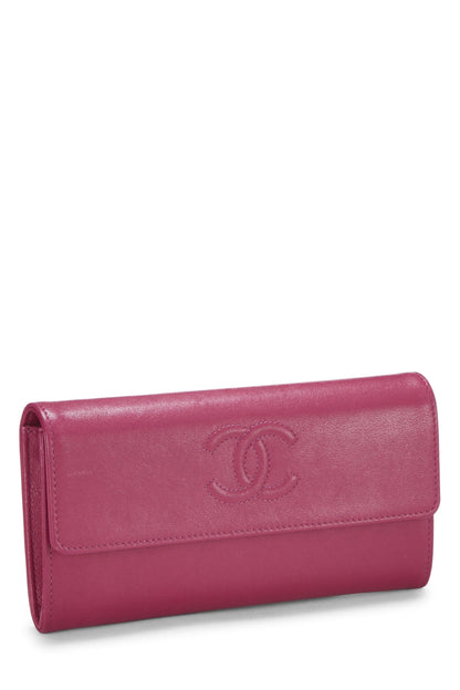 Chanel, portefeuille long « CC » en cuir de veau violet d'occasion, violet