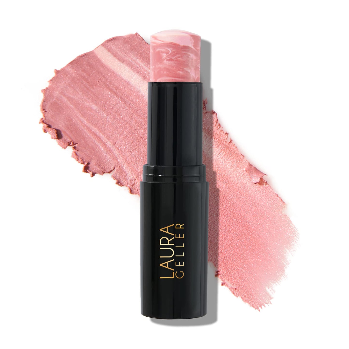 LAURA GELLER NEW YORK Italian Marble Blush Makeup Stick | Cream Finish Marbleized Blush for Cheeks, Pink Fiore + Angled Blush Brush