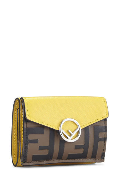 Fendi, portefeuille compact « F is Fendi » en cuir jaune d'occasion, jaune