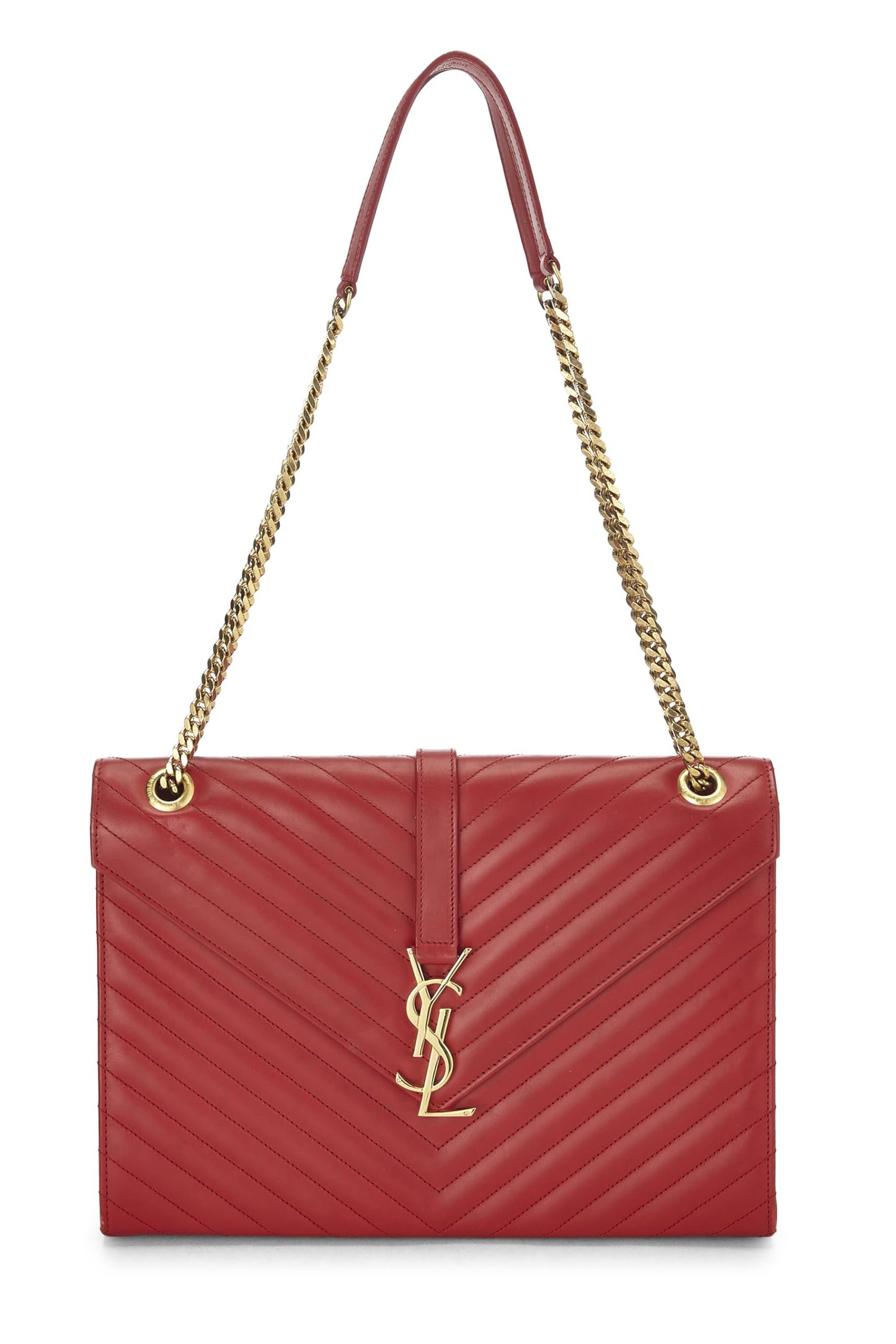 Yves Saint Laurent, Pre-Loved Red Calfskin Envelope Shoulder Bag Large, Red