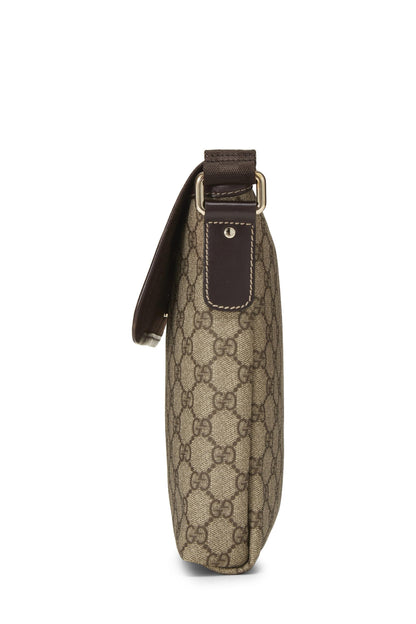 Gucci, sac messager plat en toile GG Supreme Original d'occasion, petit, marron