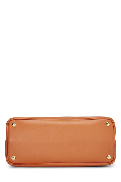 Prada, sac fourre-tout double taille moyenne en cuir saffiano orange d'occasion, orange