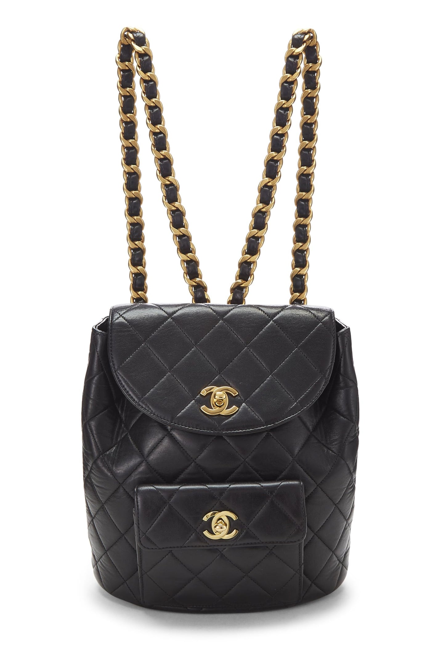 Chanel, Mochila clásica mediana 'CC' de piel de cordero acolchada negra Pre-Loved, Negro