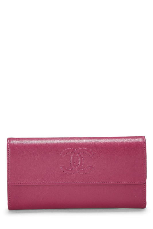 Chanel, portefeuille long « CC » en cuir de veau violet d'occasion, violet