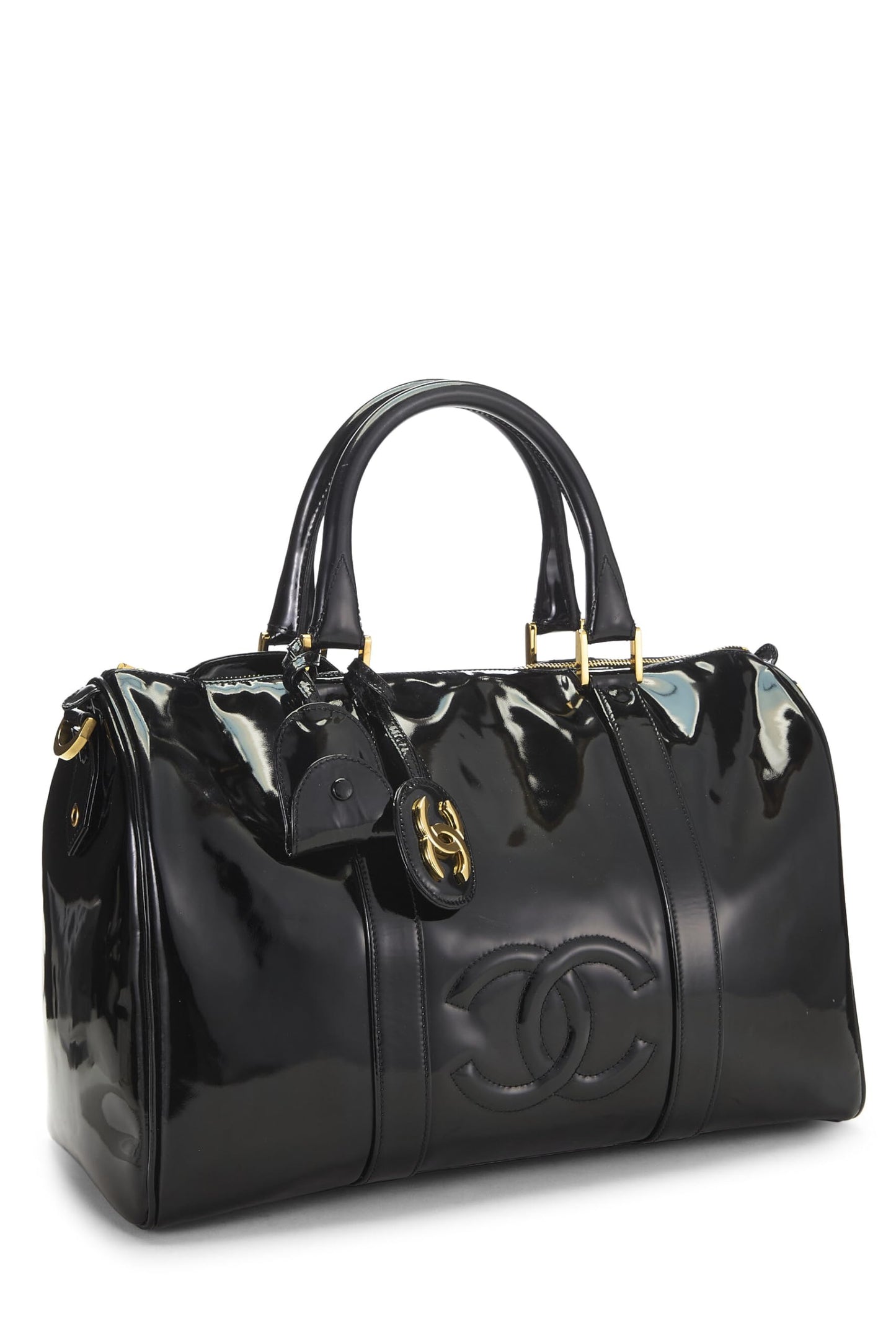 Chanel, Boston en cuir verni noir d'occasion, noir