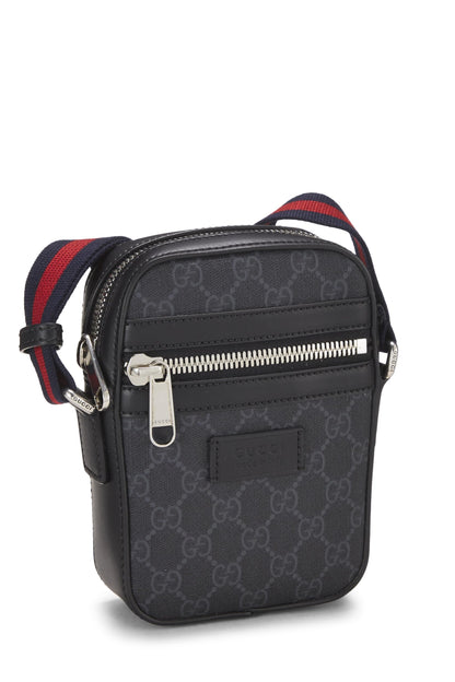 Gucci, Pre-Loved Black GG Supreme Canvas Vertical Web Messenger Mini, Black