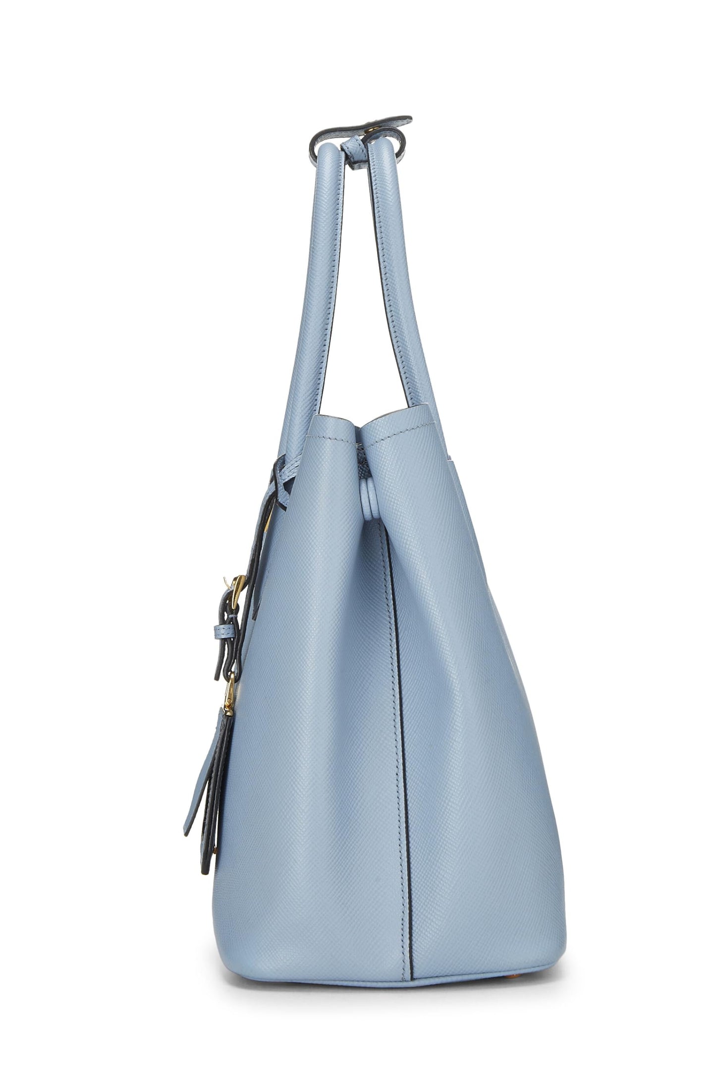 Prada, sac fourre-tout double taille moyenne en saffiano bleu d'occasion, bleu