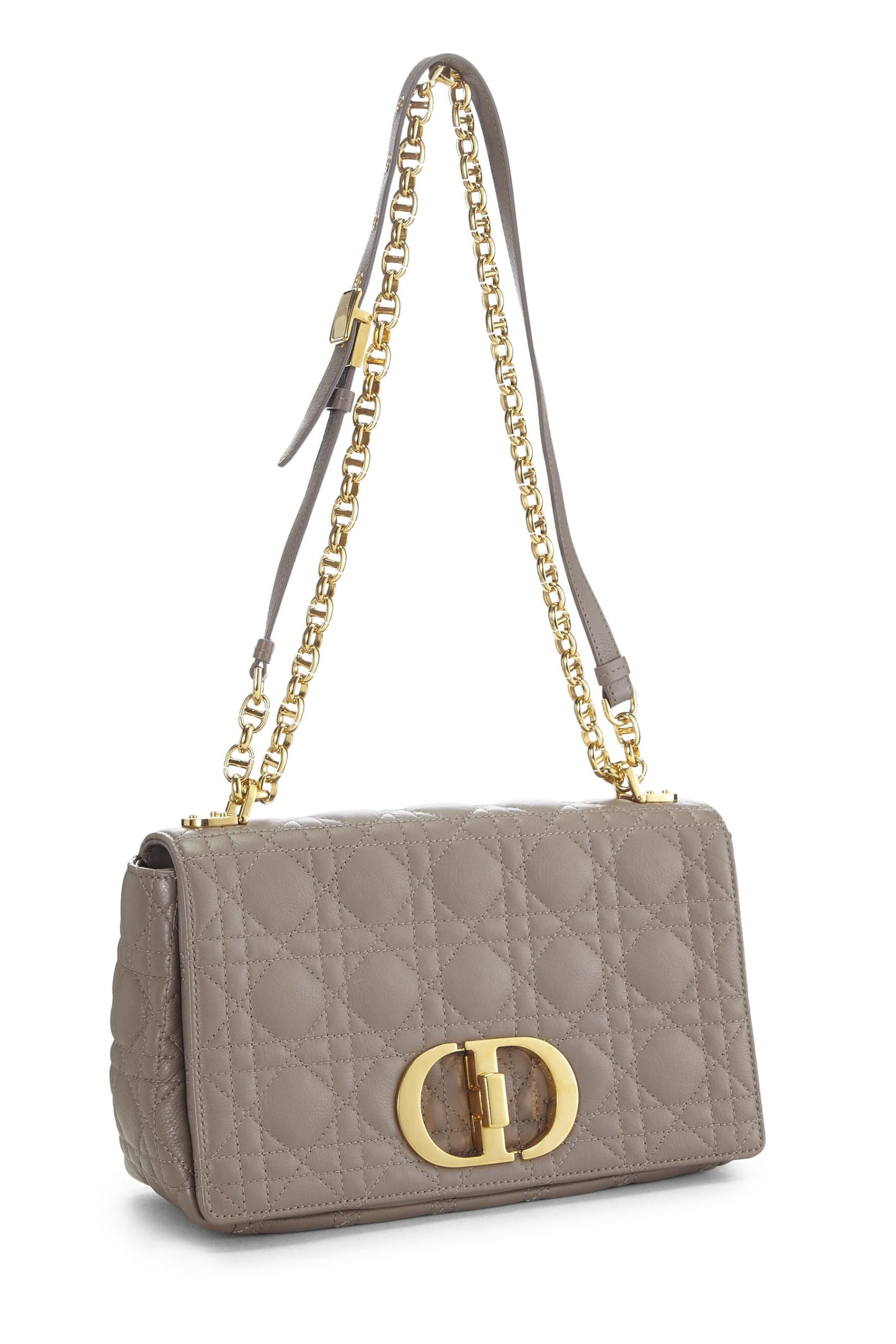 Dior, Sac Caro Medium en cuir de veau Cannage beige d'occasion, gris