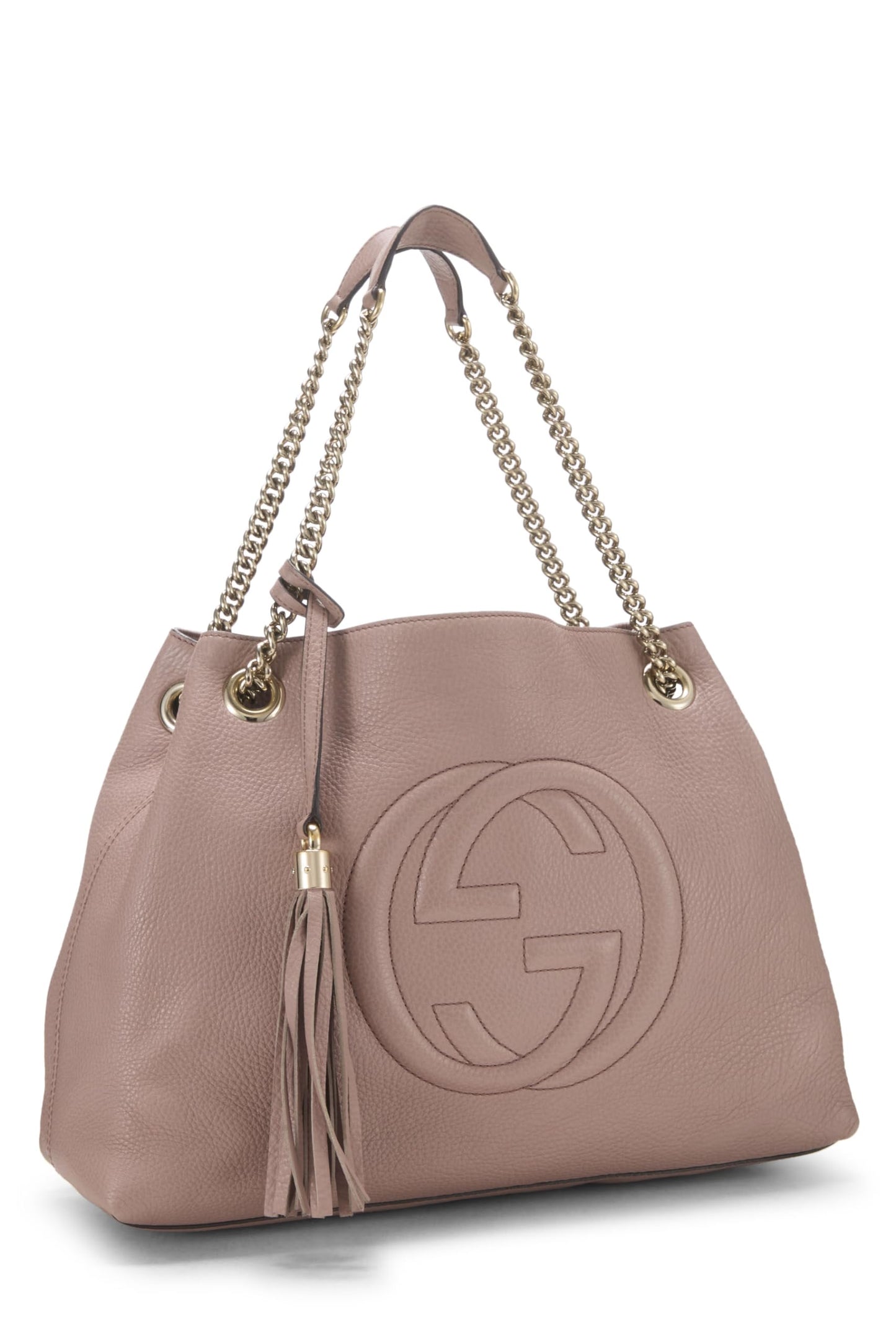 Gucci, sac fourre-tout Soho en cuir rose d'occasion avec chaîne, rose