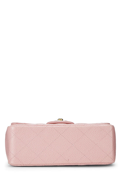 Chanel, Pre-Loved Pink Quilted Caviar Classic Square Flap Mini, Pink