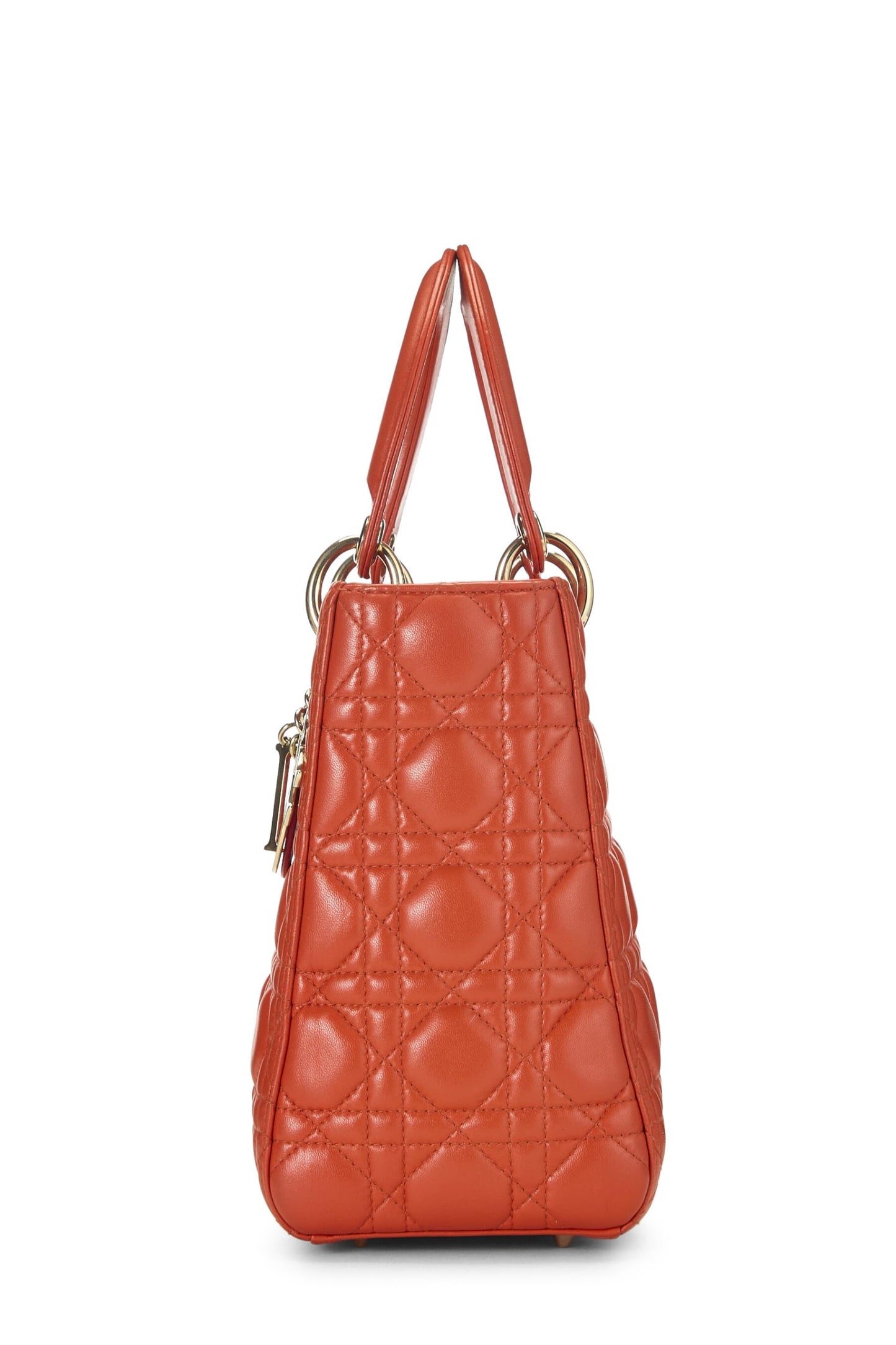 Dior, Pre-Loved Orange Cannage Quilted Lambskin Lady Dior Medium, Orange