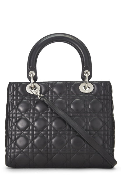 Dior, Lady Dior Pre-Loved Cannage negro de piel de cordero acolchada, tamaño mediano, negro