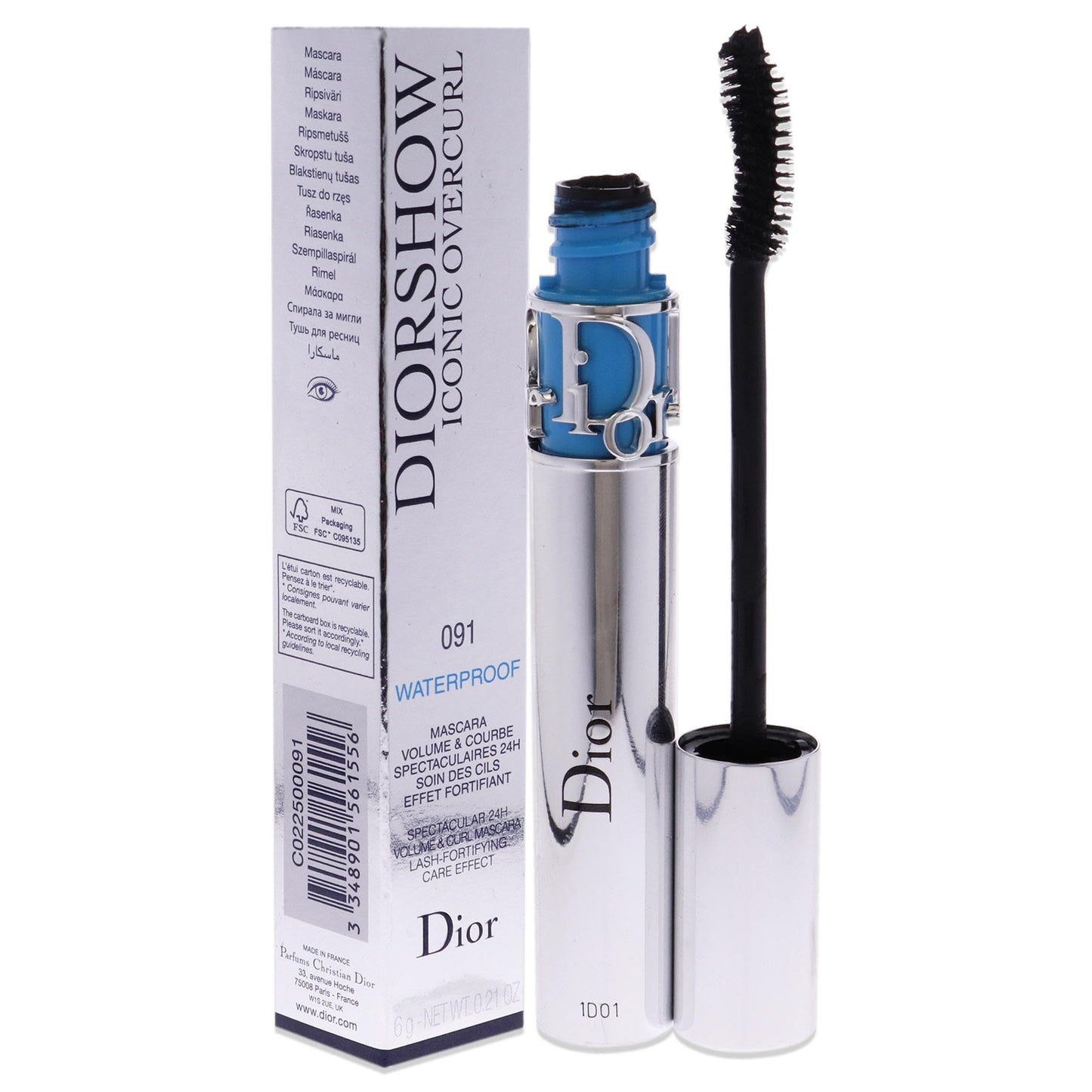 Mascara Waterproof Diorshow Iconic Overcurl Spectacular 24H (091) Noir, 0,21 once