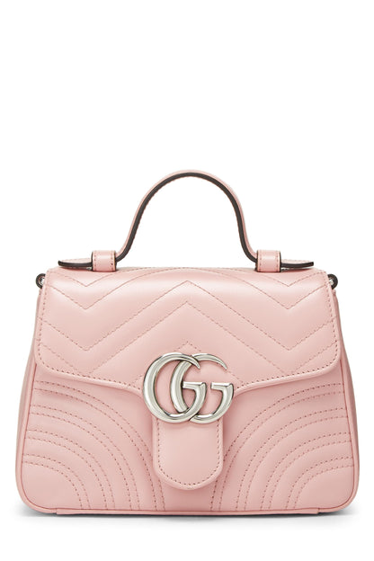 Gucci, Pre-Loved Pink Leather GG Marmont Top Handle Bag Mini, Pink