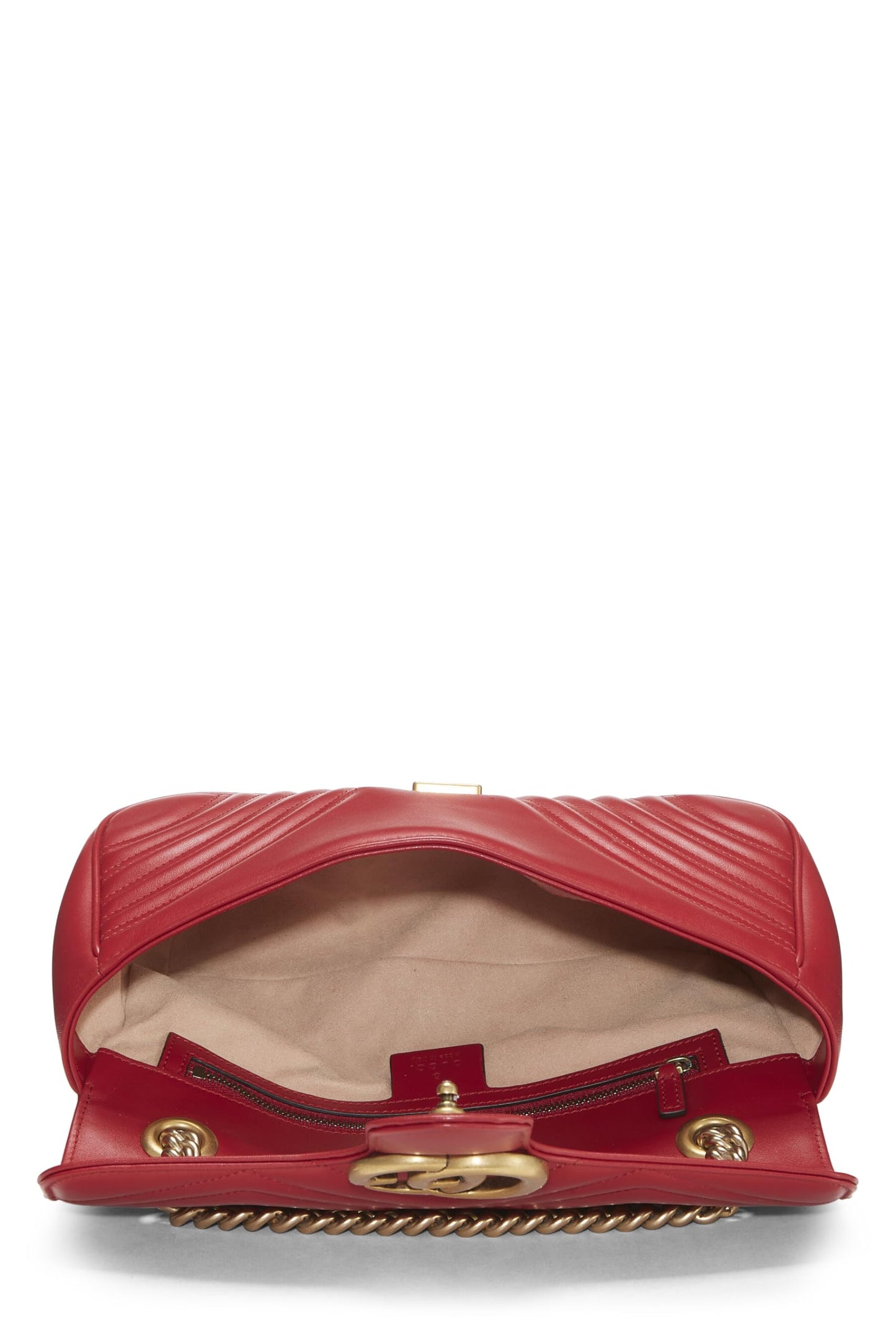 Gucci, Pre-Loved Red Leather GG Marmont Shoulder Bag Small, Red