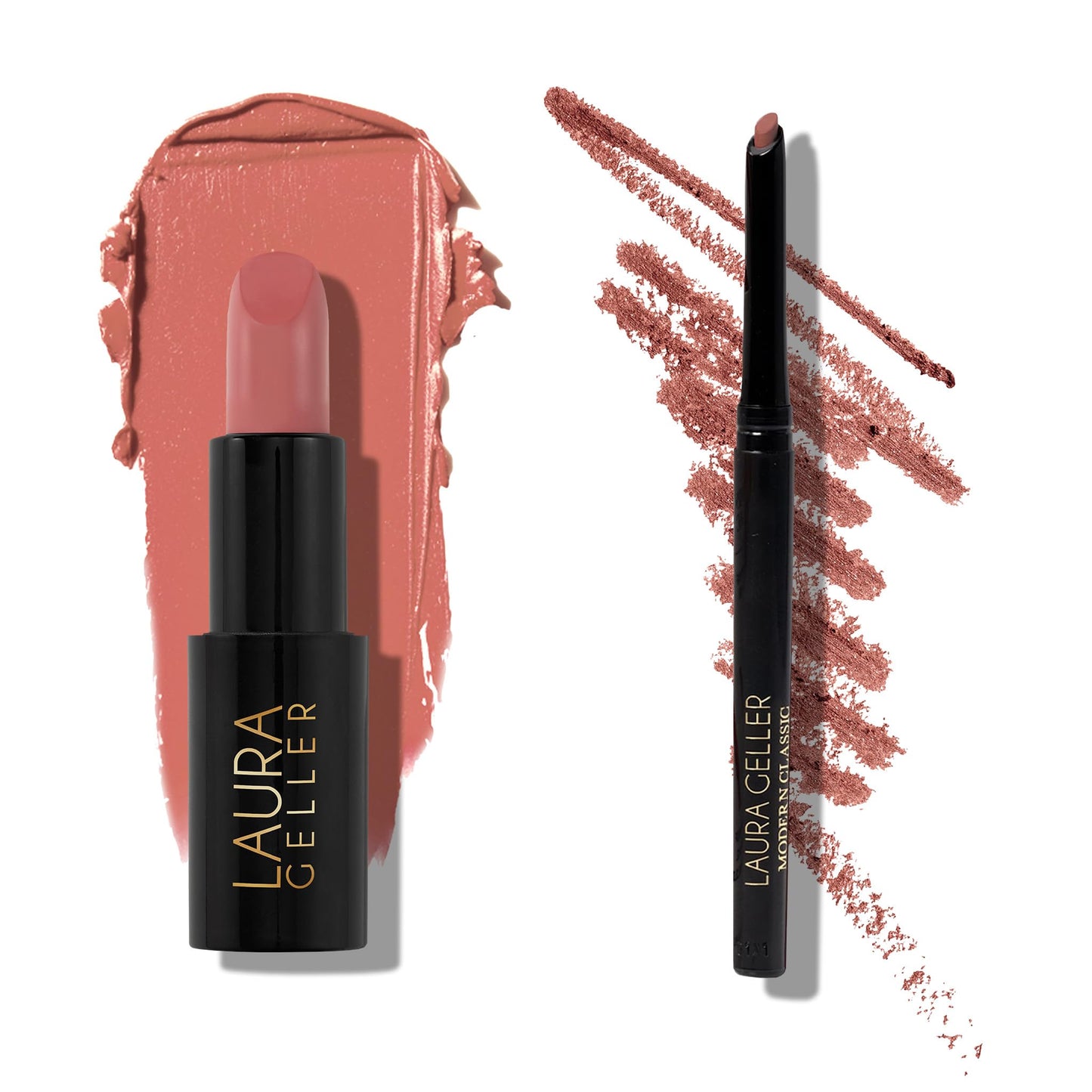 LAURA GELLER NEW YORK Modern Classic Duo - Pink Passion Lipstick + Purely Pink Lip Liner - Ultra-Rich Color - Luxurious and Lightweight - Matte Finish