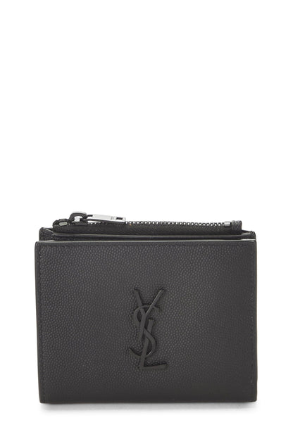 Yves Saint Laurent, portefeuille à deux volets en cuir grainé noir d'occasion, noir