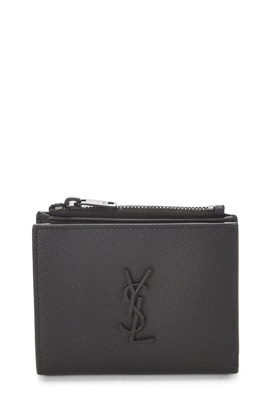 Yves Saint Laurent, Cartera plegable de piel granulada negra Pre-Loved, Negro