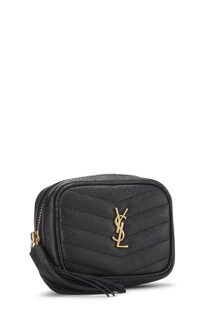 Saint Laurent, sac photo Lou en cuir de veau matelassé grainé noir pour bébé, d'occasion, noir