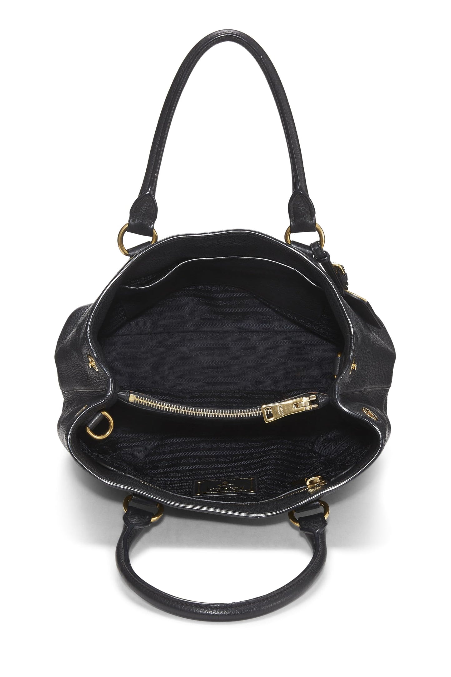 Prada, sac à main convertible Vitello Daino noir d'occasion, petit modèle, noir