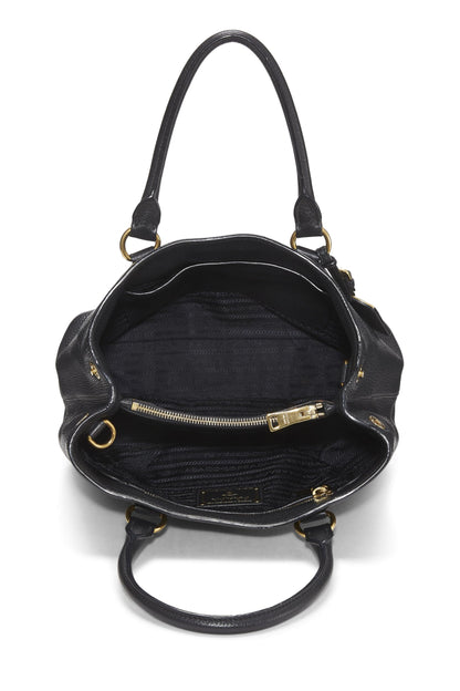 Prada, Bolso convertible pequeño Vitello Daino negro Pre-Loved, Negro