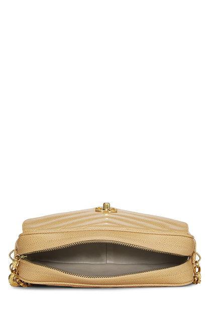 Chanel, sac pour appareil photo de poche beige Chevron Caviar Medium, beige