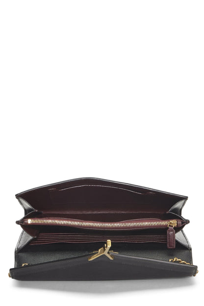 Yves Saint Laurent, Pre-Loved Black Grainy Leather Cassandra Wallet on Chain, Black