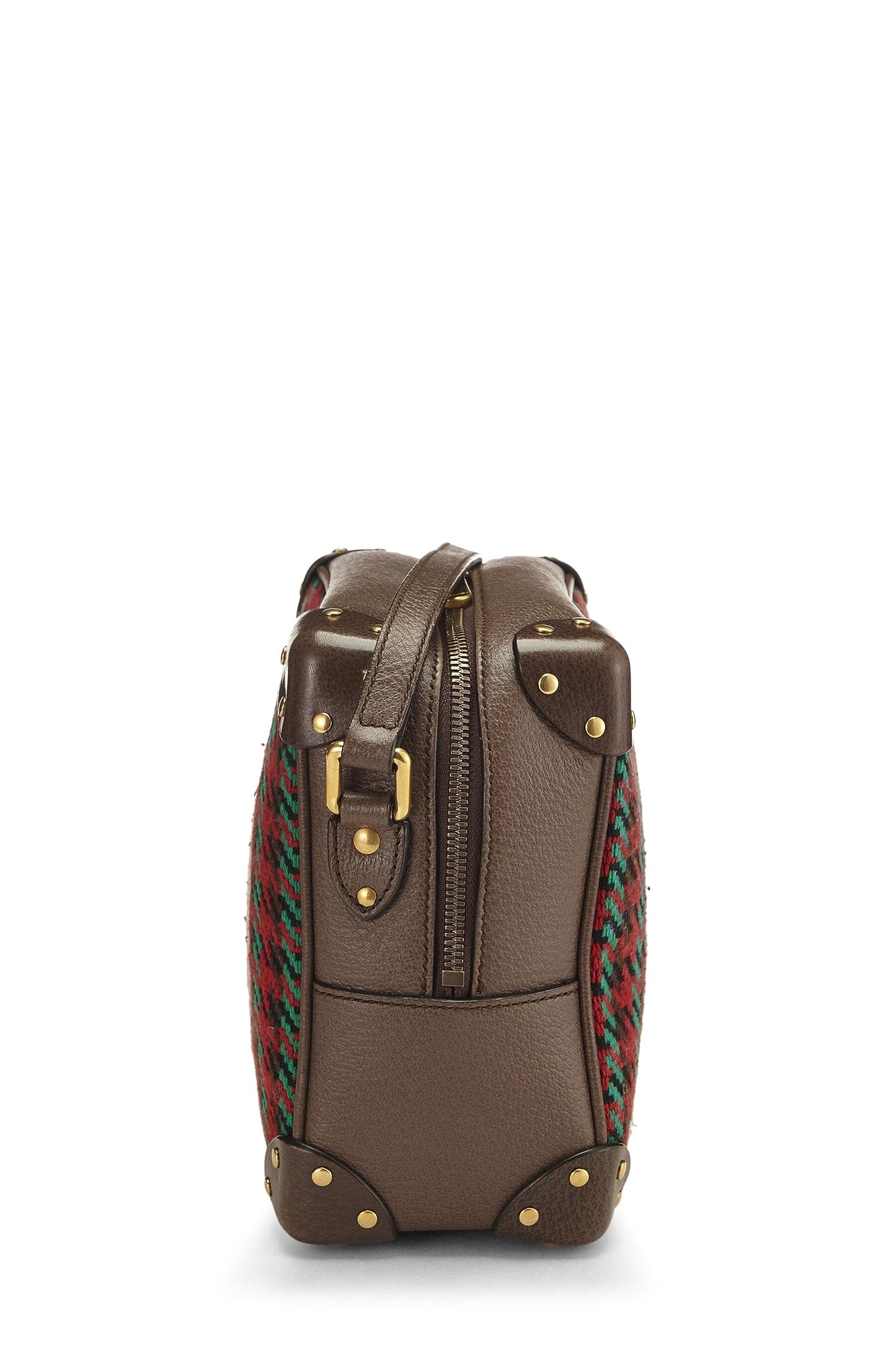 Gucci, Pre-Loved Multicolor Wool & Leather Houndstooth 'GG' Crossbody, Brown