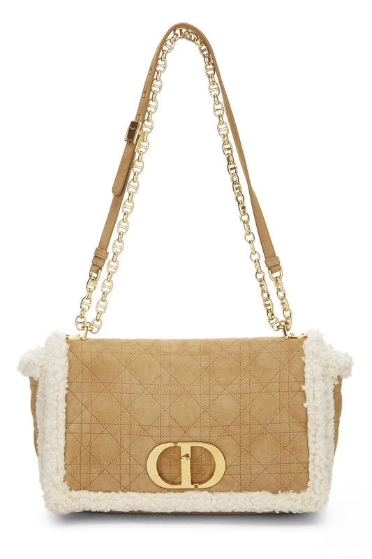 Dior, Sac Caro Medium en peau de mouton Cannage beige d'occasion, marron