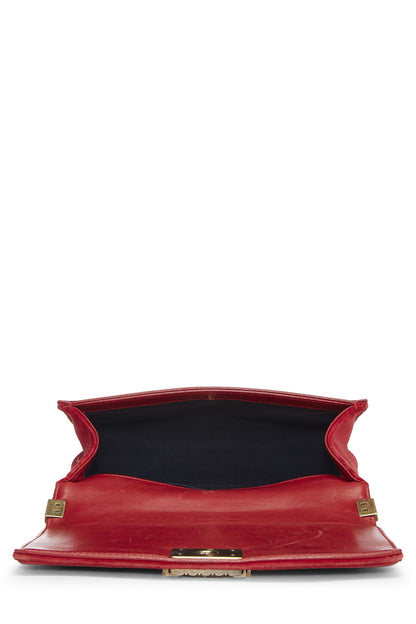 Chanel, sac Boy en velours tartan rouge Paris-Edimbourg d'occasion de taille moyenne, rouge